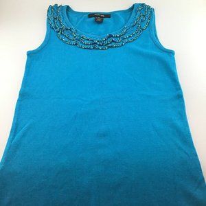 Style & Co Petite Women's Sz Small Teal Sleeveless Beaded Tank Top Shirt Top